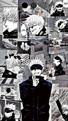 an image of some anime characters in black and white colors, one with his hand on his face