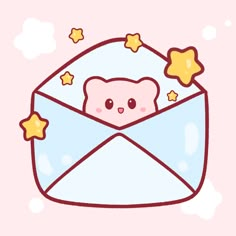 an envelope with a teddy bear in it and stars on the side, as well as a star sticker