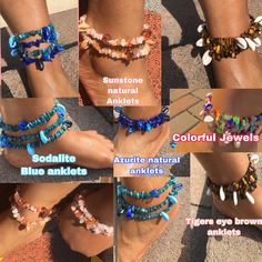 A Lot Of Bracelets, Bead Anklets, Afro Jewelry, Body Jewelry Diy, Crystal Tree Of Life, Blue Anklet, Girly Bracelets, Boho Fits