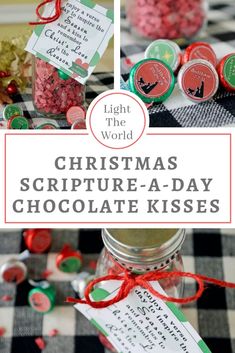 christmas scribble - a - day chocolate kisses in a jar with tags on it