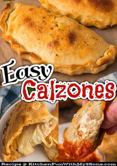 easy calzones recipe with text overlay