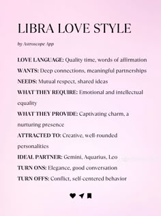 a pink background with the words libra love style on it