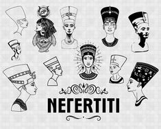 different types of headdresses with the word neferiti