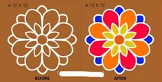 two flower stencils are shown with the same size as each other, and one has