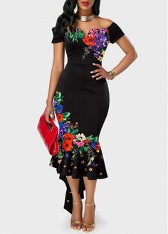 Color:Black;Size:S;Size:M;Size:L;Size:XL;Package Contents:1 X Dress;Clothing Length:138.00;Composition:97%Polyester , 3%Spandex;Washing Instructions:Hand Wash /Machine Washable;Pattern Type:Floral;Dress Length:Maxi;Sleeve's Length:Short Sleeve;Silhouette:Mermaid;Color Scheme:Black;Occasion:Party;Style:Elegant; Elegant Floral Print Dress With Mermaid Hem, Black Peplum Evening Dress, Floral Print Mermaid Hem Party Dress, Black Peplum Dress For Formal Occasions, Black Mermaid Hem Dress For Summer, Elegant Black Peplum Dress, Fitted Black Mermaid Hem Dress, Black Fitted Peplum Dress, Black Floral Print Dress For Wedding