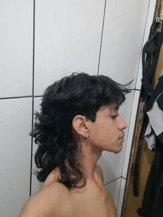 #mullet #mullethaircut Curly Hair Mullet Men Mexican, Mens Alt Mullet, Haircuts For Long Hair Men Undercut, Trans Mullet Haircut, Masc Shag Haircut, Fluffy Curly Mullet, Different Types Of Mullets, Mens Hair Ideas, Short Haired Mullet