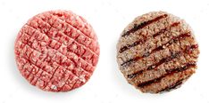 two hamburger patties on a white background