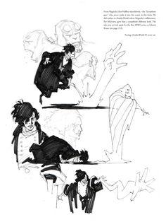 some black and white sketches of people in different poses, with one person on the ground