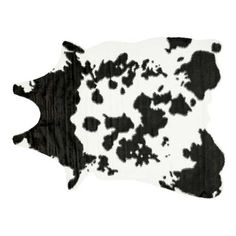 a black and white cowhide rug on a white background