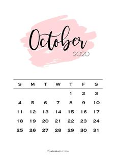 an october calendar with the word october in black and pink ink on a white background