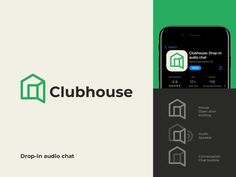 the logo for clubhouse is shown on an iphone and in front of a green background