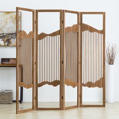 the room divider is made out of wood