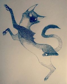 a drawing of a cat that is jumping in the air with it's tail extended