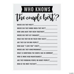 a black and white poster with the words who knows the couple best?