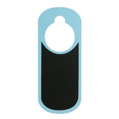 a black and blue door hanger with a white circle in the center on a white background