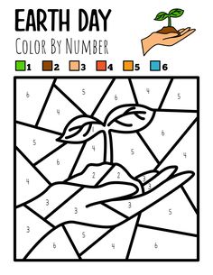 the earth day color by number page with hands holding a plant