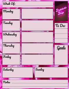 a pink and black weekly planner with the words to do, work or monday on it