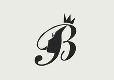 the letter b with a crown on it's head is shown in black and white