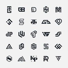 some type of logos that are designed in different shapes and sizes, including the letter m