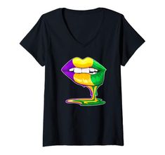 a women's v - neck shirt with an image of the mouth dripping paint