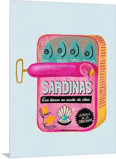 an advertisement for sardinas on the back of a pink case with two fish in it