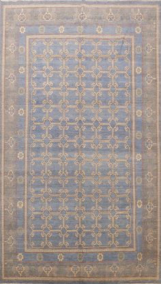 a blue rug with an intricate design on it