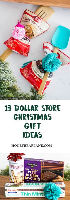 christmas gifts for the whole family with text overlay that reads, dollar store christmas gift ideas