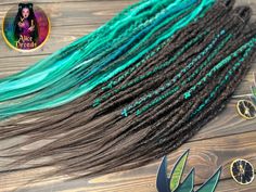 Set of Crochet Made Dark Brown and Shades of Green Synthetic - Etsy Single Ended Dreads, Hair Dreadlocks, Dark Green Hair, Natural Dreads, Mint Hair, Dread Beads, Head Set