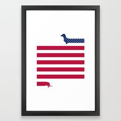 an american flag with a dachshund dog on it's back in red, white and blue