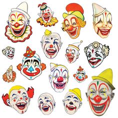 Creepy Clown Faces Circus Vinyl Sticker Set of 16, Spooky Halloween Cl | Retro Planet Spooky Circus, Creepy Clowns, School Lockers, Knife Block, Sticker Sheet, Spooky Halloween, Car Windows