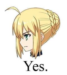 an anime character with long blonde hair and braids on her head, says yes