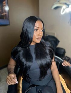 @ mariah_enriquez Jet Black Hair Black Women, Black Hair Black Women, Long Body Wave Wig, Sleek Hair, Loose Waves Hair, Hair Flow, Cute Box Braids Hairstyles, Black Hair Color