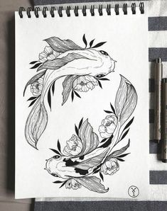 a drawing of a fish with flowers on it