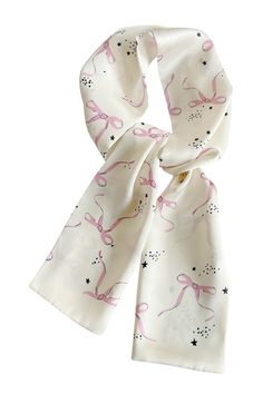 coquette scarf, bow print scarf, coquette aesthetic, cute outfit Bow Clothes Aesthetic, Chic White Scarves As Gift, Chic White Scarf As A Gift, Chic White Scarf As Gift, Chic White Scarf For Gift, Scarf Coquette, Aesthetic Bow, Scarf Bow, Y2k Hair