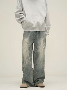 Grey Washed Jeans, Straight Leg Jeans Men, Baby Tees Y2k, Jean Large, Jeans Y2k, Denim Jeans Men, Unique Clothing, 90s Grunge, Urban Wear