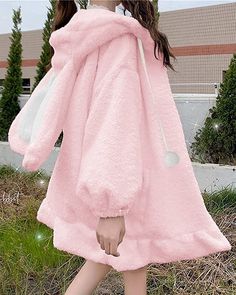 BZB Kawaii Anime Bunny Ear Hoodies For Women Sweet Lovely Fuzzy Fluffy Rabbit Sweater Tops Cosplay Jacket Coats Bunny Ear Hoodie, Fluffy Rabbit, Harajuku Hoodie, Winter Outfits For Girls, Fluffy Bunny, Stylish Coat, Hoodie Coat