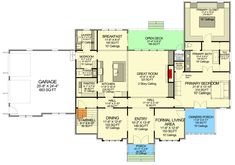 the first floor plan for a house with two garages and an upstairs living area