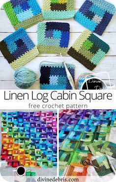 crochet pattern for a log cabin square with text overlay that says,'free log cabin square '