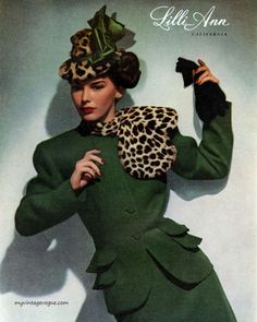 Vintage Animal Fashion, 1940s Pantsuit, Studio 1940 Green Jacket, Vintage Animal Print Fashion, 1940s Green, 1940s Ladies Coats, Lilli Ann Suit, Lilli Ann, 1940s Womens Blazer