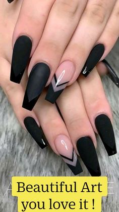 Black Acrylic Nails, Black Nail Designs, Acrylic Nails Coffin Short, Best Acrylic Nails, Long Acrylic Nails, Cute Acrylic Nails, Acrylic Nail Designs, Black Nails, Nail Art Design