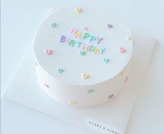 a birthday cake with the words happy birthday written on it and confetti sprinkles