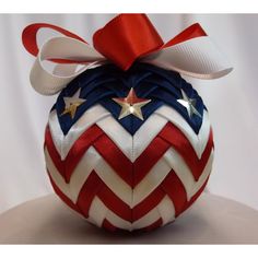 Quilt-Magic No Sew Ornament Kit by Quilt Magic No Sew Quilted Ornaments, Patriotic Ornaments, Quilted Fabric Ornaments, No Sew Ornaments, Sew Ornaments, Folded Star, Blue Ornament, Fabric Balls, Ribbon Ornaments