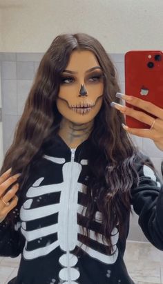 Girl Grim Reaper Makeup, Skeleton Costume Women Diy, Girl Skeleton Makeup, Bear Makeup Look, Easy Skeleton Makeup Diy Simple, Simple Skeleton Makeup, Grim Reaper Makeup, Calavera Makeup, Sugar Skull Halloween Costume