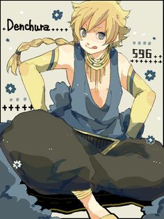 an anime character with blonde hair sitting on the ground