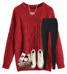 Polyvore Winter Outfits, January Vibes, Christmas Nike, Red Sweater Outfit, Cool Outfit Ideas, Edward Bess, Nike Converse, Cool Outfit, Fashion Diy