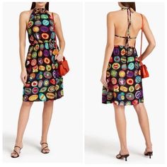 Love Moschino Fruit Stamp Printed Woven Halter Neck Dress New With Tags Size:2 Fruit Stamp, Moschino Dress, Halter Neck Dress, Stamp Printing, Halterneck Dress, Love Moschino, Halter Neck, Moschino, Black Red