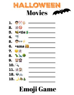 halloween movies worksheet with the words, numbers and symbols for each movie character