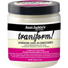 Aunt Jackie's Transform! Hydrating Leave-in Conditioner 15 Oz - Aunt Jackie's TRANSFORM! Hydrating Leave-In Crème Conditioner gives dry hair a moisturizing makeover. After one use, you'll notice that your hair looks more vibrant, feels softer, better hydrated and is more manageable. Enhanced with deep penetrating Flaxseed and Castor Oils to help stop thinning & shedding, Argan Oil to improve strength and shine, and Shea Butter for softness, TRANSFORM! can be used on all hair types and textures a Aunt Jackies Hair Products, Shea Butter Oil, Coconut Shampoo, Mint Hair, Shampoo For Curly Hair, Hair Masque, Hair Supplies, Twist Outs, Flaxseed