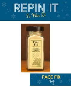 a bottle of face fix with the words repin it to win it on it