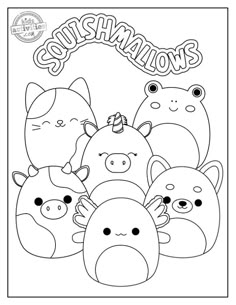 an animal coloring page with the words sushimallows